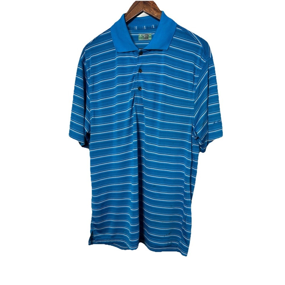 Ben Hogan Performance Golf Collection Men Medium Blue‎ Polo Stripe Shirt Preppy